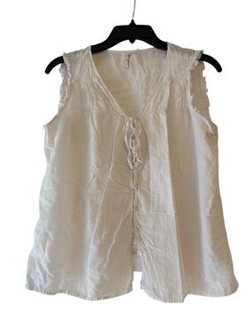 Grand & Greene White Sleeveless Tie Front Blouse Size L Boho Button Front Top